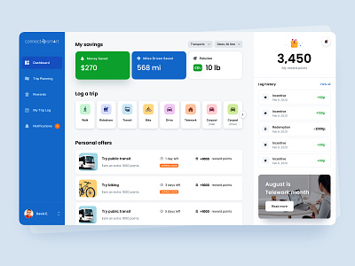 Transportation management dashboard - ConnectSmart 🚙 app clean dashboard design illustration offer rewards tranport ui ux web