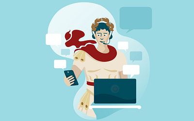 Caesar with messengers, mobile phone laptop illustration laptop management manager messengers mobile multitasking phone remote scattered attention vector