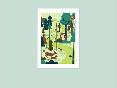 "In the wood" poster animals illustrated colors poster vector web illustration