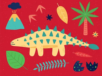 Ankylosaurus ankylosaurus dino dinosaur dinosaurs dinosaurus egg footprints icon leaves minimal palmtree vector volcano