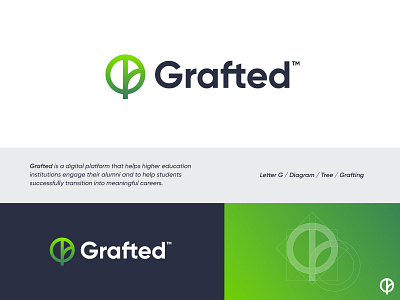 Grafted - Logo Design v2🌱 alumni branding diagram education graft grafted grafting grow icon identity leaf logo nature plant platform student symbol tree trunk visual identity