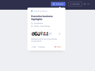Schedule dashboards analytics dashboard dashboards email reports executives recurring reporting share