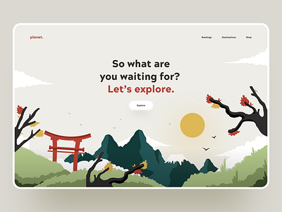 Travel web app art awsmd booking discover graphics illustration interface japan landing page minimal nature product design travel app travelling trip ui ux web website concept website design