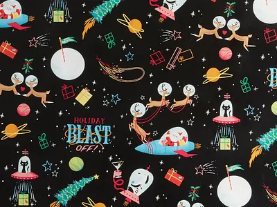 Cost Plus World Market christmas digital illustration gift gift box gift wrap holiday midcentury outerspace presents santa santa claus space wrapping paper