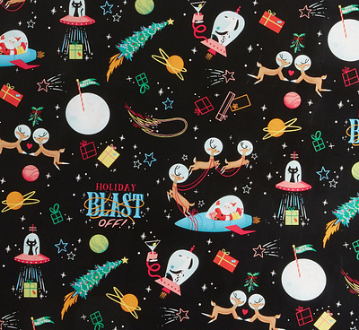 Cost Plus World Market christmas digital illustration gift gift box gift wrap holiday midcentury outerspace presents santa santa claus space wrapping paper