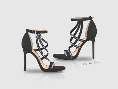 Embellished strap stiletto black chic crystal design elegant embellishment evening fashion footwear footwear design heels illustration shiny sketch straps