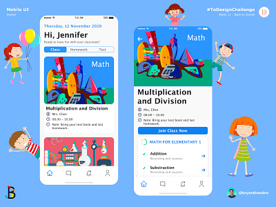 Week 11 #ToDesignChallenge - Back to School app design education education app elementary school mobile app mobile ui sketch ui uidesign