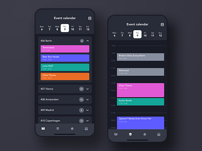 Event Schedule Manager app calendar dark dark theme dark ui design event events everyday manage manager managment mobile mobile app schedule ui ux