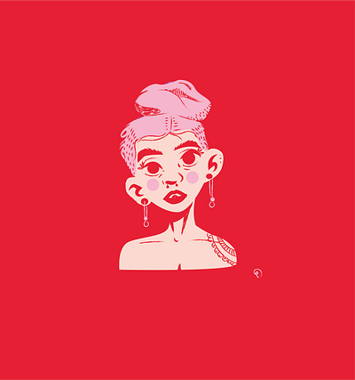 audacieuse design flat illustration illustration illustrator inked pierced piercing pink pink hair red rose rouge tatouage