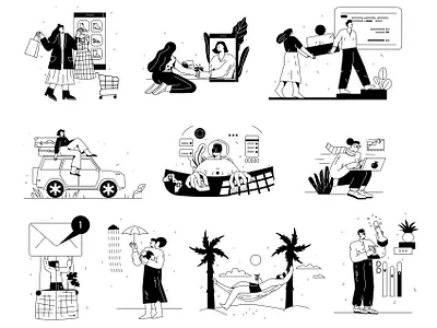 Illustrations kit adobe illustrator app cartoon character design flat illustration line art ui vector