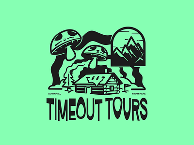 TIMEOUT TOURS apparel brand cabin characters design fun illustration mushrooms psychedelic smiley timeout tree trippy vector vectorart warp