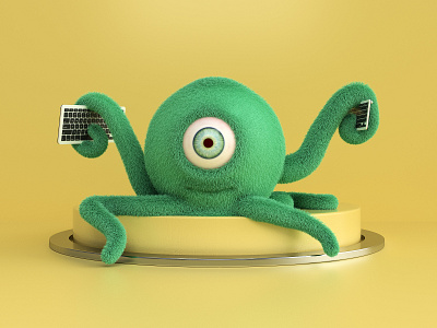 Monster 3d 3dsmax c4d cartoon character cute design illustration keyboard monster render vray webshocker website