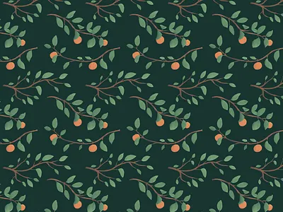 Orange Grove Pattern in Hunter Green backgrounds botanical floral illusration patterns