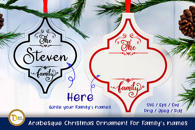 Arabesque Christmas Ornament For Family's names christmas crafts design ornaments svg