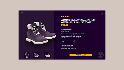 DailyUi - 012 - E-Commerce Shop (Single Item) daily 100 challenge dailyui dailyuichallenge ecommerce design graphic design purple single product timberland ui uidesign ux uxdesign uxui webdesign winter is coming