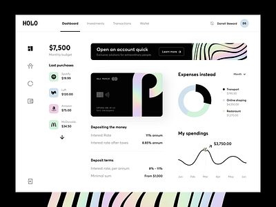 Holo Banking - Dashboard app bank banking clean dark dashboard dashboard ui design finance fintech holo interface invoice minimal uiux wallet