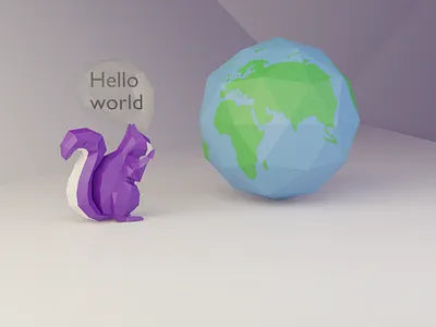 Hello World 3d animal blender character coding design graphic hello world illustration programming squirrel violet world