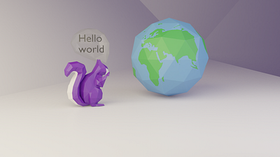 Hello World 3d animal blender character coding design graphic hello world illustration programming squirrel violet world