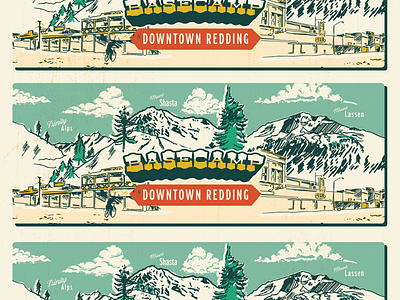 Basecamp Mural bike clouds design downtown greetings halftone illustration mountain mural postcard poster redding screenprint tree tyler vintage