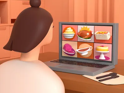 A Zoom Thanksgiving 3d 3d illustration 3d rendering autumn c4d cake character design cinema 4d desserts dinner fall food food and drink foodie illustration meal potato turkey