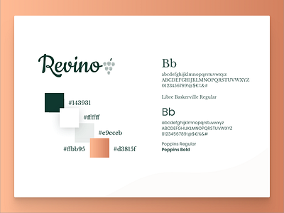 Revino, the brand brand branding colour colour palette colours copper fonts gradient green wine