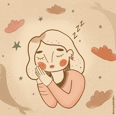 Sleepy on a rainy day autumn clouds dreams flat illustration grain texture illustration illustration art procreate procreate art rainyday self portrait sleepy stars textures warm colors whales woman