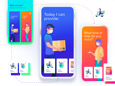 COVID 19 Helper App Help or Request Selection application ux ui concept covid19 crowdsourcing dailyui delivery app donation app food delivery food delivery service food donation foodie grocery app helper pandemic prototype request help shopping app volunteering