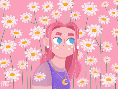 Daisies Girl 🌼 artist character colombia concept daisies design digital doodle girl character girlpower illustration yaffa