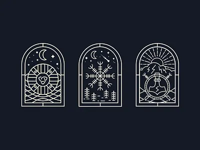 Norse line art shields aegishjalmur aegishjalmur badge design flat graphic design helm of awe or helm helm of awe or helm icon logo minimal nordic norse shield sowilo sun thor triquetra vector viking vikings