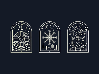 Norse line art shields aegishjalmur aegishjalmur badge design flat graphic design helm of awe or helm helm of awe or helm icon logo minimal nordic norse shield sowilo sun thor triquetra vector viking vikings