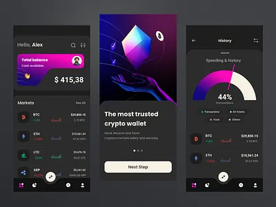 Wallet App for Crypto bitcoin branding btc creative crypto cyrpto design eth ethereum illustration logo ui uidesign uxdesign wallet app webdesign