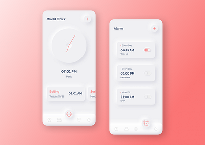 Neumorphic Clock App alarm alarm app alarm clock alarmclock alarms app app design clean clock clock app design neumorph neumorphic neumorphic design neumorphism ui ux ux design uxui