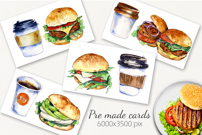"Coffee&Burgers" Watercolor set art burger burger menu coffee design doodle food illustration sketch watercolor