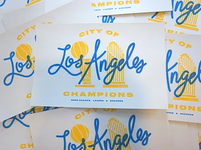 City of Champions Posters dodgers hand type lakers lettering los angeles los angeles lakers poster poster design risograph script lettering