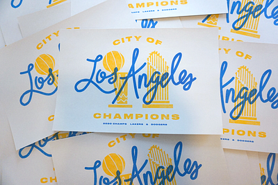 City of Champions Posters dodgers hand type lakers lettering los angeles los angeles lakers poster poster design risograph script lettering