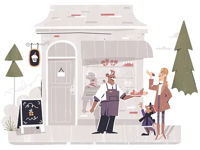 Small Business: Chocolate Shop brand illustration business candy character chocolate chocolate bar city downtown gift illustration illustrations jacket photoshop shop shoppe small business town vector vignette winter