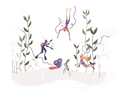 Small Business: Scuba brand illustration branded illustration branding bubbles character diamond dive diving goggles illustration plants scuba simple swim swimming underwater water watercolor