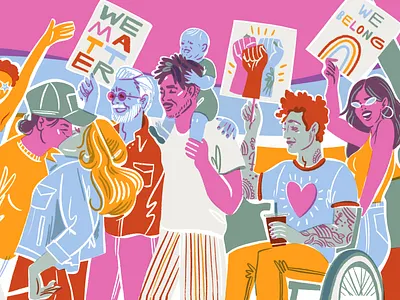 Starbucks Pride Parade illustration limited palette pride pride month social media starbucks we belong we matter