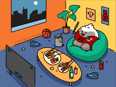 The mascot design of HUPU，Honey Badgers lie at home eating takeo barbecue basketball brand ip brand ip branding cartoon image color design honey badger illustrations mascot mascot design movement sports 图标 平插图 ui 设计 插图 涂鸦 设计