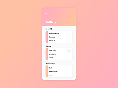 DailyUI #007 app daily ui dailyui dailyui 007 dailyui settings dailyuichallenge design flat gradient graphic design minimal mobile roseanna settings ui