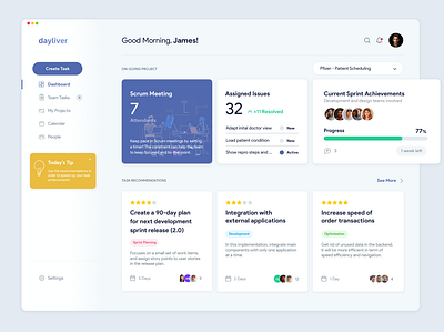 Dayliver - Reimagining team collaboration achievement dashboard deliver deliverable project management projects scrum sprint tasks team team management team work teams teamwork ui ux work in progress