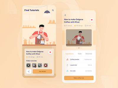 Kangkopi App - Coffee making tutorials app brown clean design clean ui coffee daily design flat illustration illustration mobile mobile app design tutorials ui ui design uiux ux