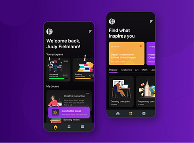 Conceptual eLearning Education Platform app class courses dark theme design educational platform learning lms mobile students study training courses ui ux web design