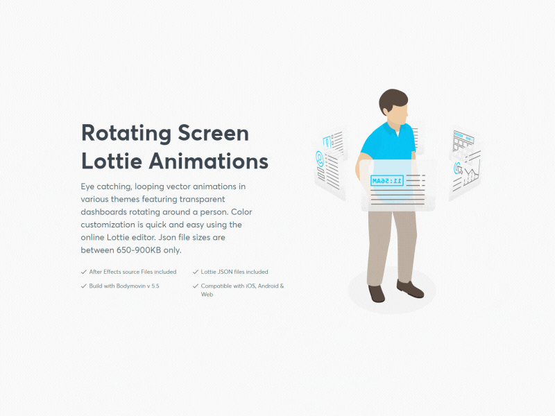 Rotating screens - Lottie animation animated animation background chart dashboard globe lottie lottiefiles man people screen ui