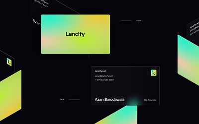 Lancify Business cards blur branding business cards clean concept dark figma gradients isometric design mockup design