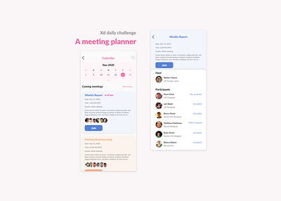 Meeting planner ux design visual design xd xddailychallenge