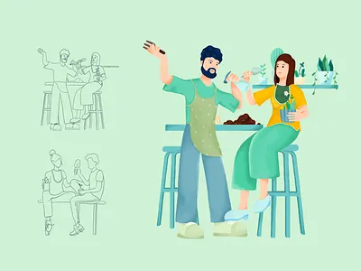 Planting illustration- Couple decorating with indoor plants art character concept couple couple illustration creative cute design dribbble graphic graphic design greenery greens illustration indoor plant plant illustration planting plants romance