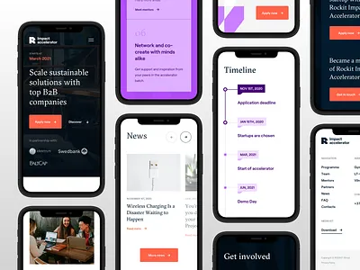 Rockit Impact Accelerator Mobile branding design clean ui content delivery editorial light interface minimal clean design mobile mobile design mobile ui startup sustainable business typography uiux