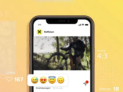 Social Media Campaign – Interaction/Visualisation/Posting animation bike campaign comments design emojis engagement rate follower impressions interaction iphone likes media motion design mountainbike pixelart posting shares social