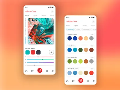 Adobe Color App Redesign adobe adobe color adobexd clean design clean ui color adobe color app color generator color hunt color palette color palette adobe color picker color swatches color wheel figma